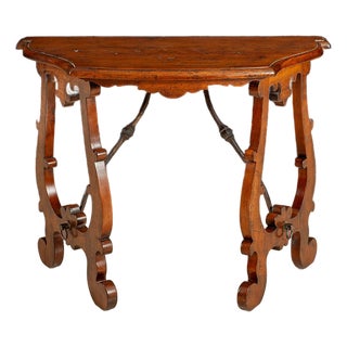 Handcrafted Italian Solid Walnut Console Table With Iron Stretchers For Sale