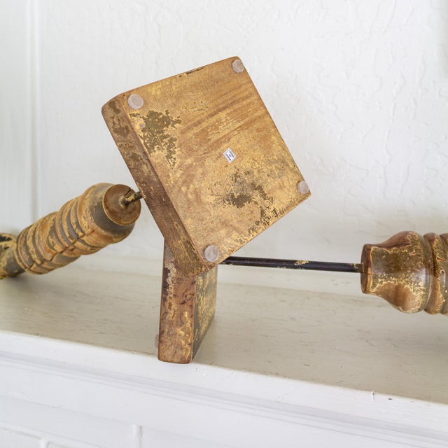 Pair of Wood Turned Rustic Painted Pillar Candle Holders From India For Sale - Image 13 of 14