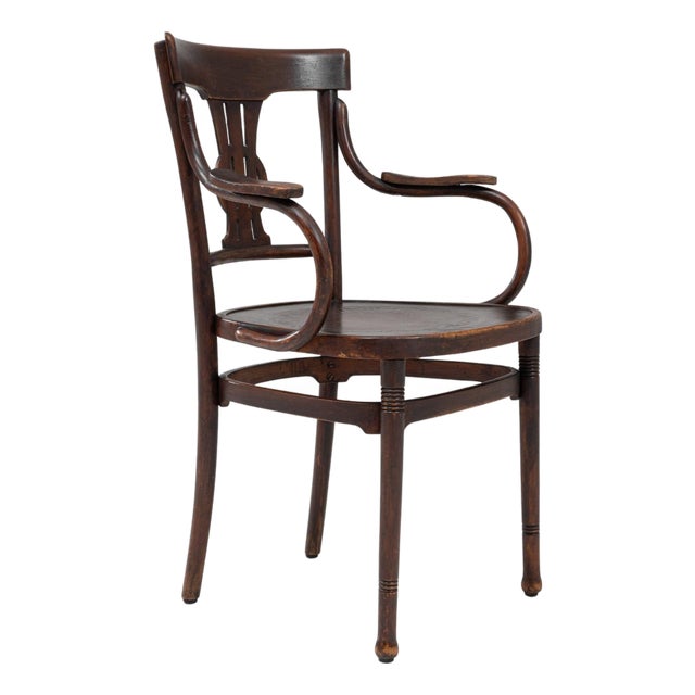 20th Century Austrian Bentwood Armchair With Lyre Back Detail For Sale