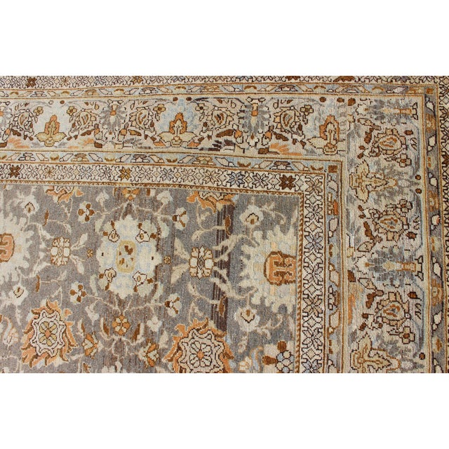 Large All-Over Gray and Orange Persian Malayer Rug With All-Over Floral Design 10'2 X 13'6 For Sale - Image 10 of 13