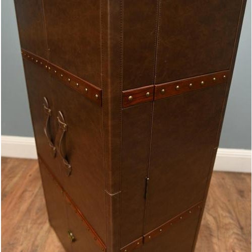 Campaign Leather Drinks Cabinet with Mirror For Sale - Image 12 of 13