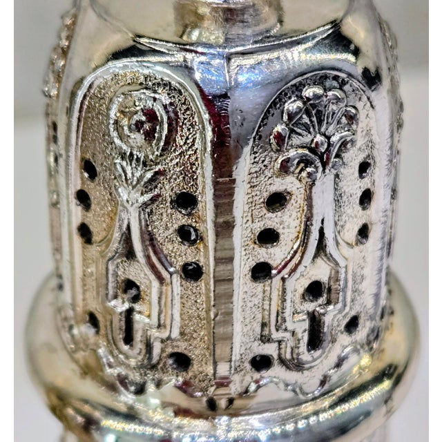 Silver Vintage Japanese Silver-Plated Salt & Pepper Shakers by Corbell & Co., Pair For Sale - Image 8 of 12