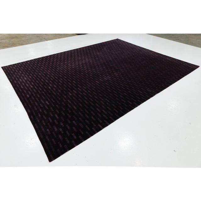 Contemporary Modern Tibetan Wool and Silk Rug in Deep Plum, Minimalist Geometric Design For Sale - Image 3 of 10
