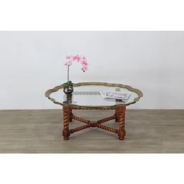 Vintage brass and glass Hollywood Regency Tray Dimension; 30" Diameter x 1." Height This listing is only for brass tray...