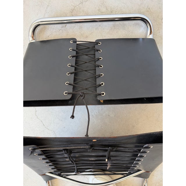 Metal 1960s Mies Van Der Rohe Style Chrome & Black Leather Cantilever Accent Desk Chair For Sale - Image 7 of 12