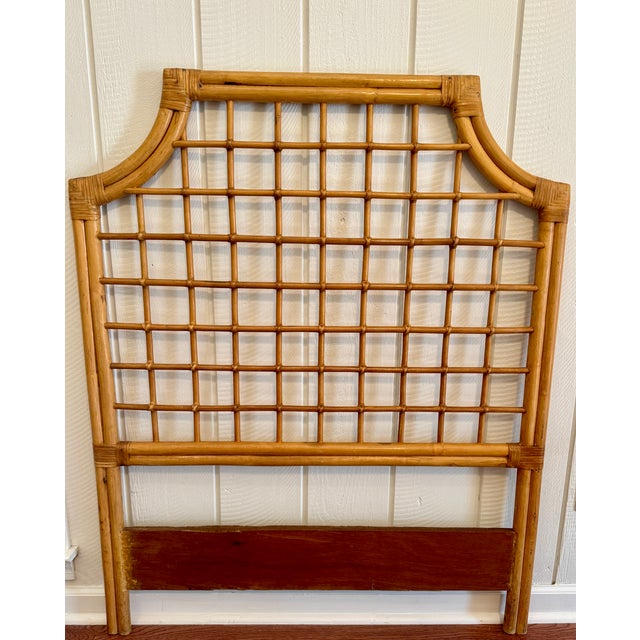 Hollywood Regency Vintage Bamboo Rattan Twin Headboard Coastal Palm Beach Style For Sale - Image 3 of 8