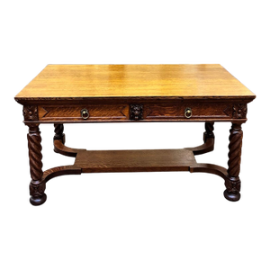 Solid Oak Library Table With Drawers C 1900