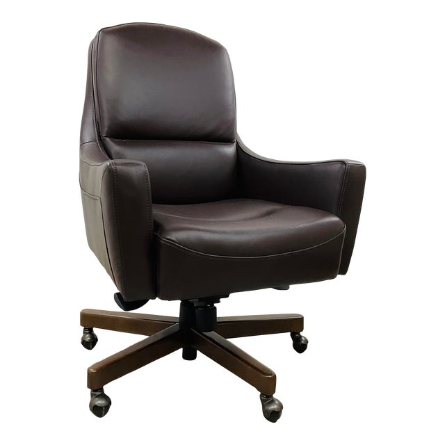 Modern Dark Brown Leather Adjustable Desk Chair For Sale