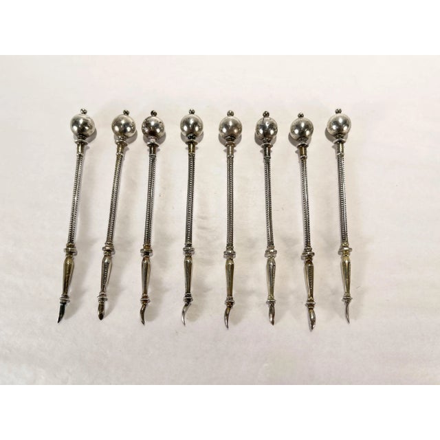 Mid 19th Century Set of 8 Antique George Sharp Coin Silver Ball End Nut Picks For Sale - Image 5 of 9