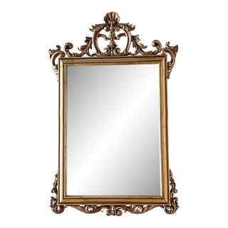 20th French Empire Period Carved Gilt Wood Rectangular Mirror With Crest For Sale