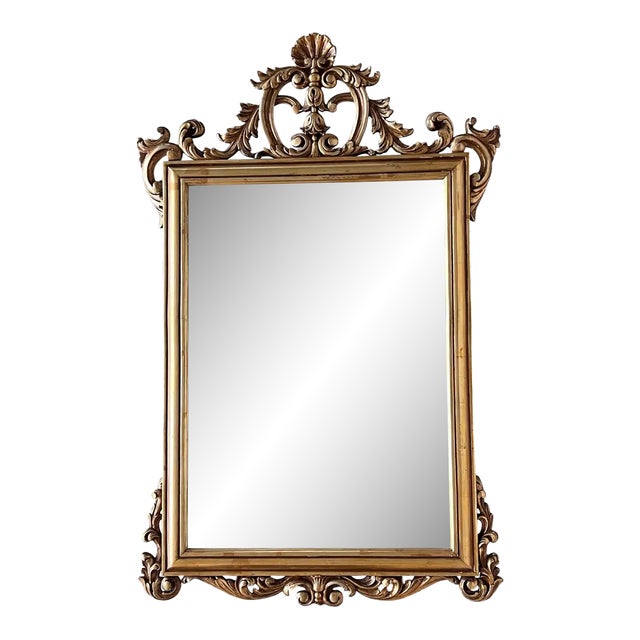 20th French Empire Period Carved Gilt Wood Rectangular Mirror With Crest For Sale