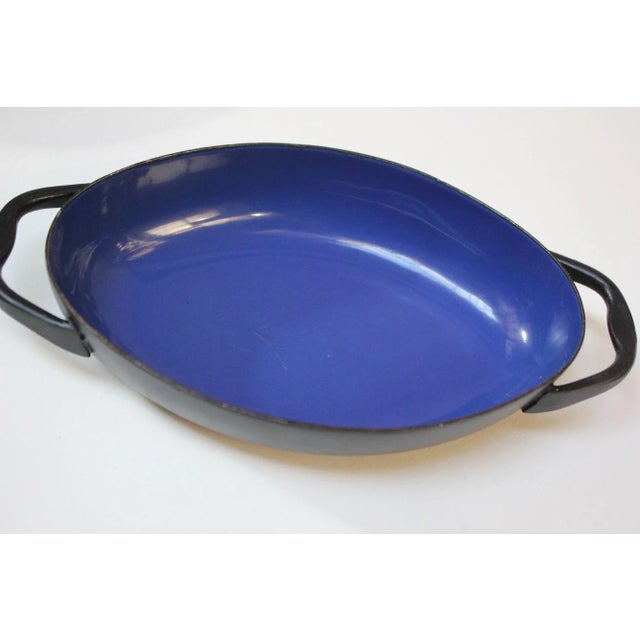 Trio of Vintage Blue, Green, and Orange Enamel Sauté Pans For Sale - Image 9 of 12