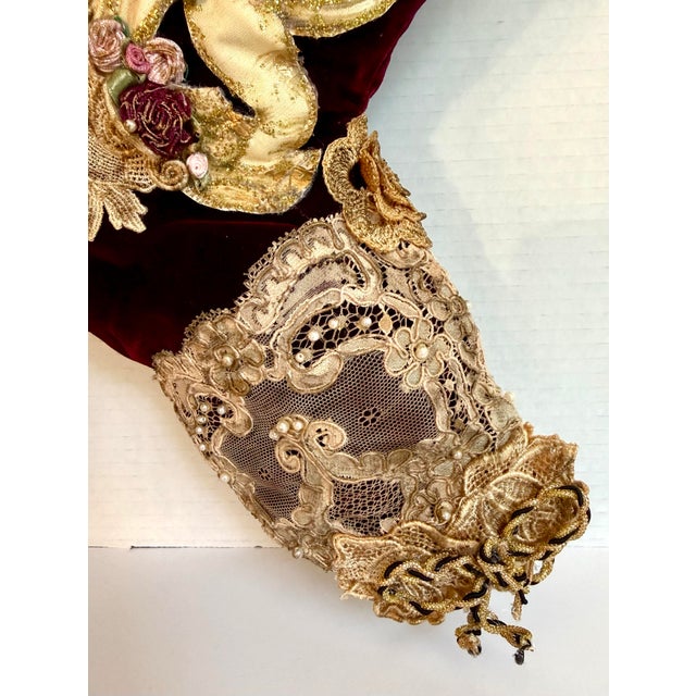 Textile Victorian Style Burgundy Velvet Christmas Stocking With Cherub, Lace & Tassels For Sale - Image 7 of 14