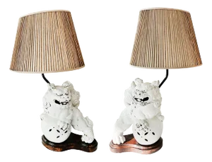 20th Century Blanc De Chine Foo Dog Table Lamps - A Pair