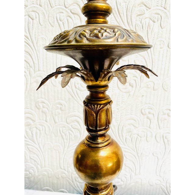 Hollywood Regency Vintage Mid Century Hollywood Regency Bronzed Palm Tree Lamp For Sale - Image 3 of 13