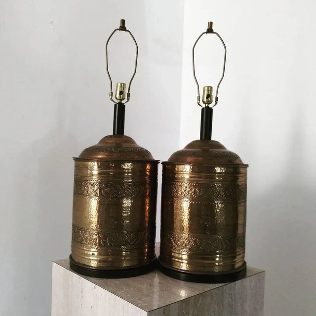 Mid Century Brass Cylinder Lamps - a Pair For Sale - Image 13 of 13