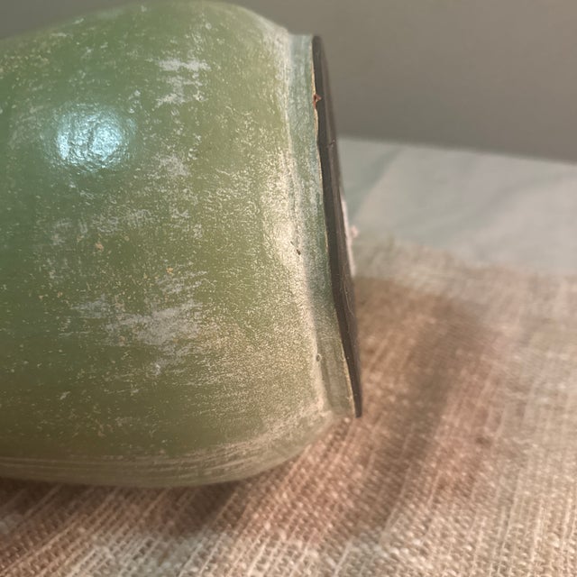 Ceramic 1970s Green Ceramic Vase With Face Motif For Sale - Image 7 of 7