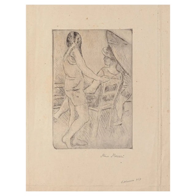 Mino Maccari, Figure, Drypoint on Cardboard, Early 20th Century For Sale