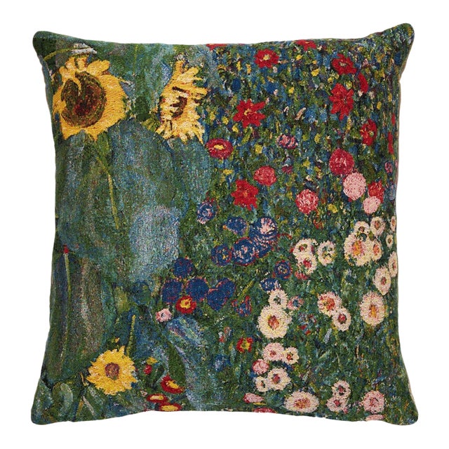 Klimt Flowers II Tapestry Cushion With Feather Filler - 46x46cm (18"x18") For Sale