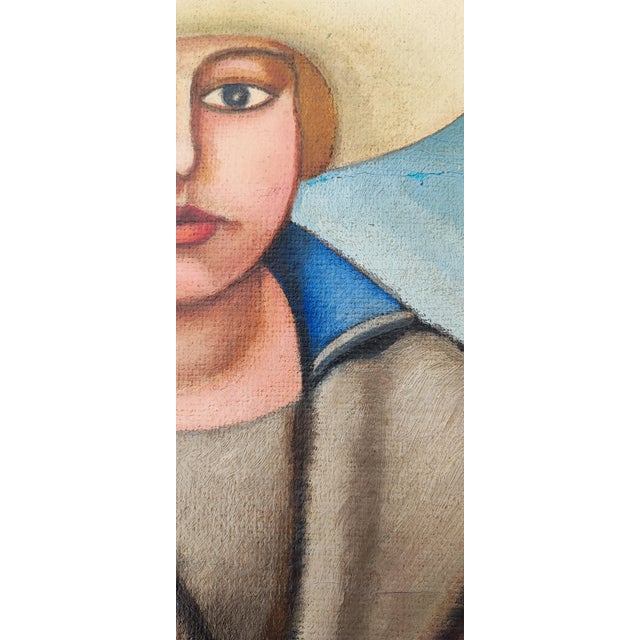 André Julien Prina, Portrait de Femme Devant un Paysage Marin, Oil on Canvas, Framed For Sale - Image 4 of 13