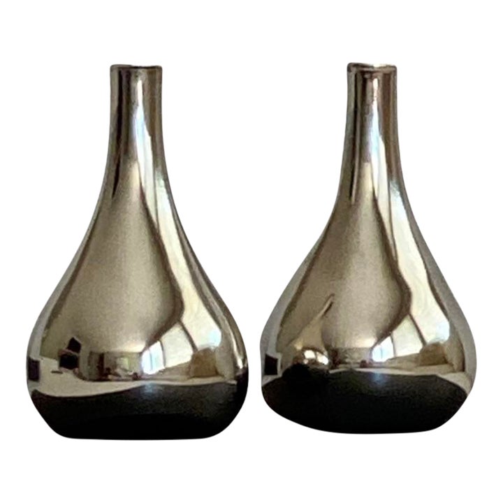 Dansk Nickel Plated Onion Tear Drop Shaped Tiny Taper Candle Holders