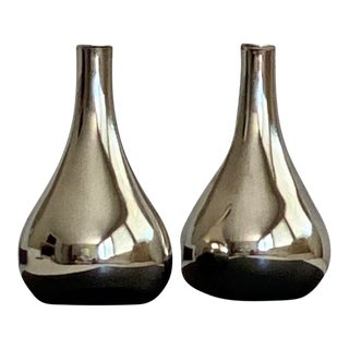 Dansk Nickel Plated Onion Tear Drop Shaped Tiny Taper Candle Holders - a Pair For Sale
