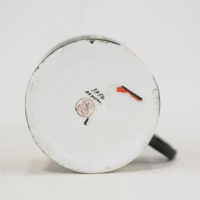 Victorian Vintage Hand-Painted Porcelain Pitcher & Cup Set – Floral Art Nouveau Design For Sale - Image 9 of 11