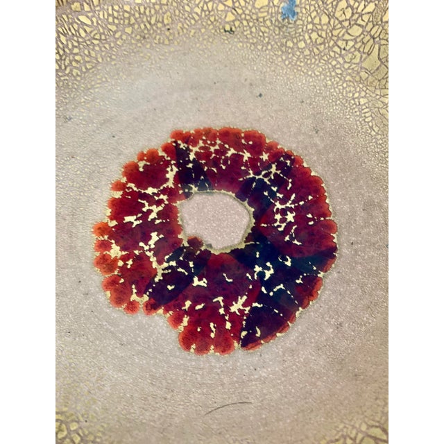 Mid-Century Modern Vintage Mid Century Modern Enameled Gold and Red Metal Footed Ashtray For Sale - Image 3 of 5