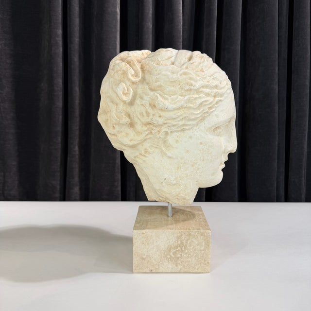 1970s 1970s Neoclassical Greek Goddess Bust Fragment Sculpture- Stone Base For Sale - Image 5 of 6