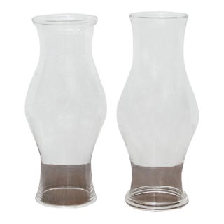 Pair of Tall Clear Glass Hurricane Shades, English Circa 1900 For Sale