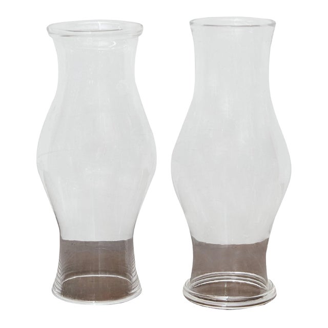 Pair of Tall Clear Glass Hurricane Shades, English Circa 1900 For Sale