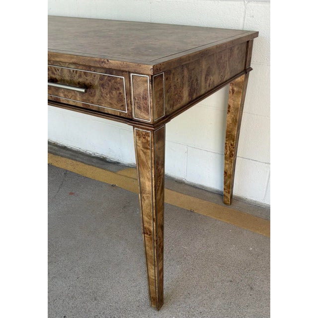 Modern Jonathan Charles Modern Golden Amber Burl Wood Fulgurite Writing Desk For Sale - Image 3 of 6