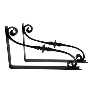 Large Antique Cast Iron Scroll Shelf Brackets For Sale
