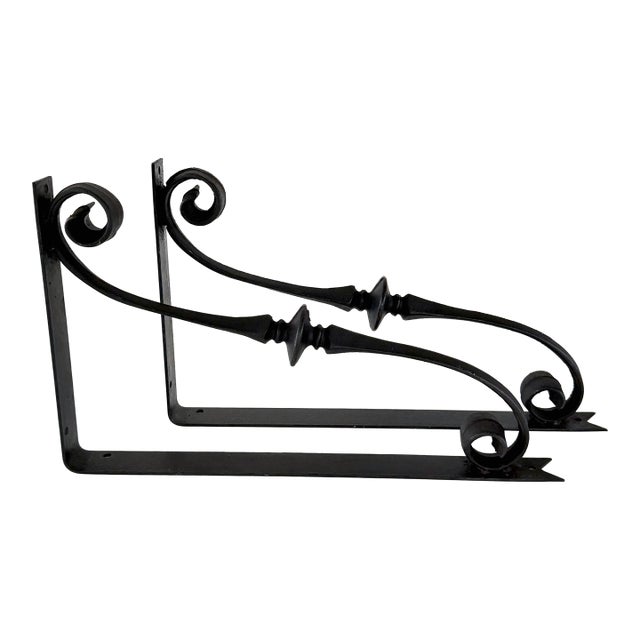 Large Antique Cast Iron Scroll Shelf Brackets For Sale