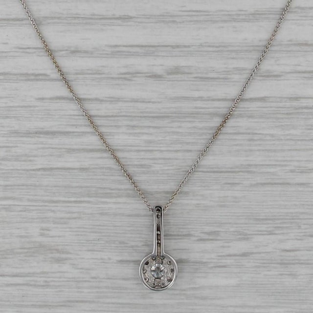 2010s 0.51ctw Igi Diamond Halo Pendant Necklace 14k White Gold Wheat Chain For Sale - Image 5 of 6