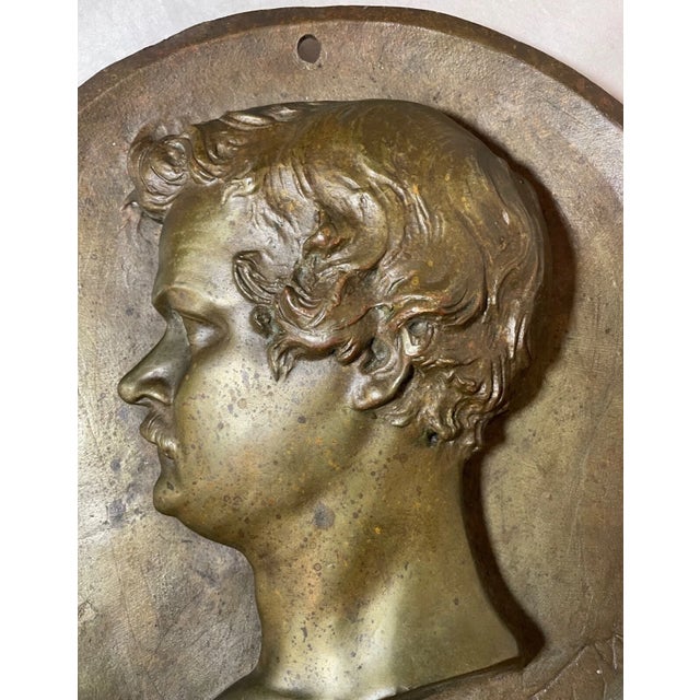 High Quality Antique Signed Thick Bronze Relief Portrait Wall Plaque Medallion For Sale - Image 4 of 11