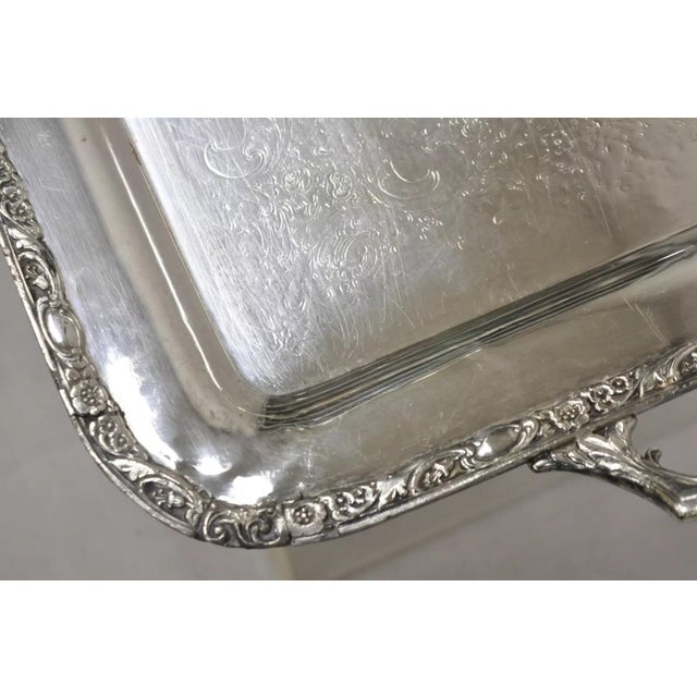 Metal Vintage Wa Rogers Victorian Rose 992 Silver Plated Serving Platter Tray For Sale - Image 7 of 11