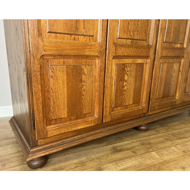 Vintage French Carved Oak 4-Door Armoire For Sale - Image 5 of 9