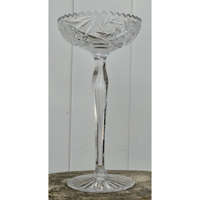 1940s Vintage American Brilliant Cut Glass Tall Compote For Sale - Image 5 of 12