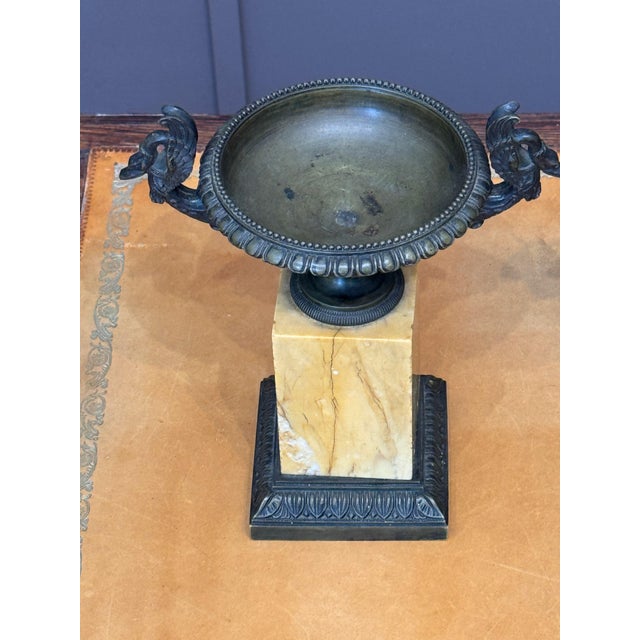 Pair of Early 19th Century French Bronze Tazzas on Siena Marble Bases For Sale - Image 6 of 8