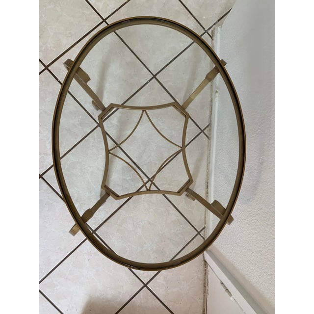 1960s French Round Top Two Tier Glass & Bronze Base End Table For Sale - Image 4 of 13