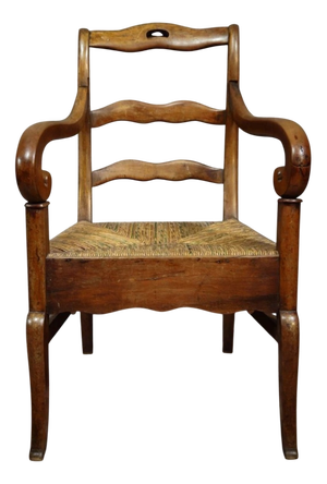 Empire-Style Armchair in Walnut with Woven Straw Seat