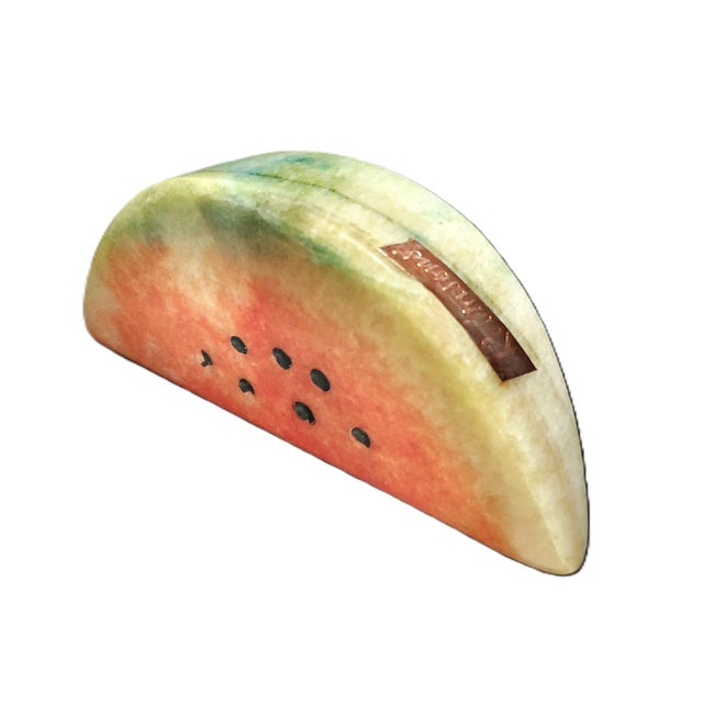 1950s Hand Carved Italian Alabaster Watermelon Fruit Sculpture Paperweight Signed For Sale - Image 10 of 10