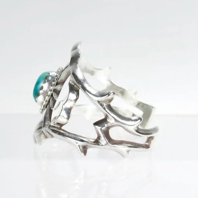 Silver Vintage Native American Navajo Silver & Turquoise Cuff Bracelet For Sale - Image 8 of 11