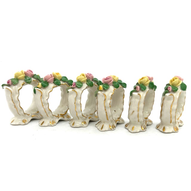 1930s Porcelain Kaiser Floral Napkin Rings - Set of 6 For Sale - Image 4 of 7
