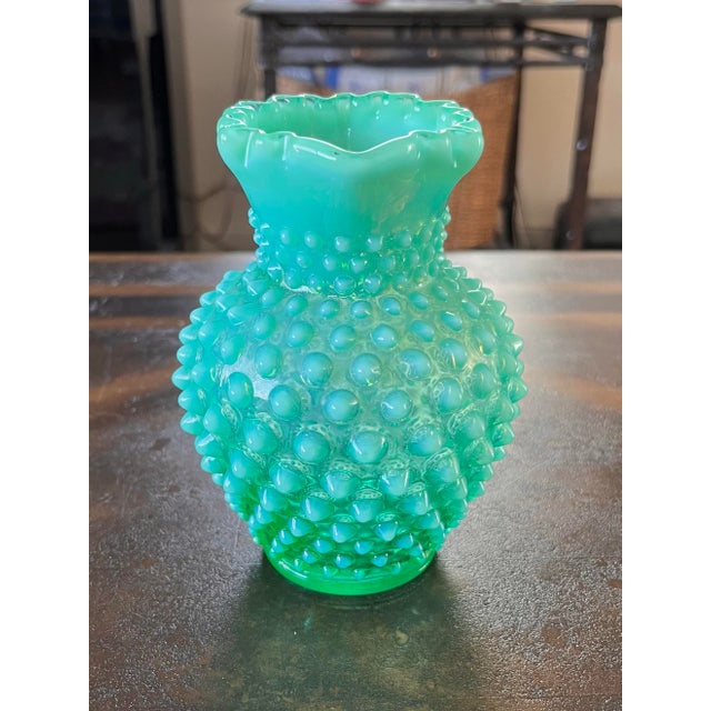 Mid-Century Modern Vintage Fenton Hobnail Uranium Glass Pitcher For Sale - Image 3 of 9