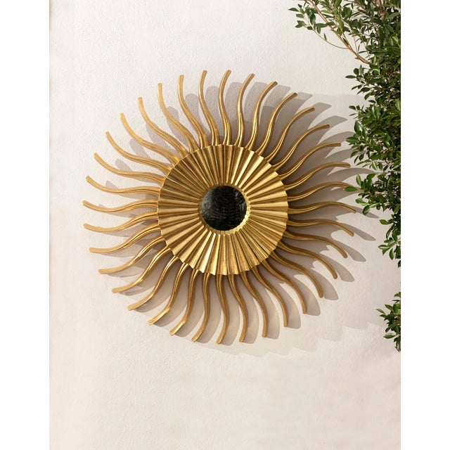 Wood Art Noveau Style Sunburst Carved Golden Mirror For Sale - Image 7 of 8