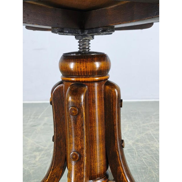 Brown Art Deco Adjustable Piano Stool from Fischel, Czechoslovakia, 1930s For Sale - Image 8 of 11