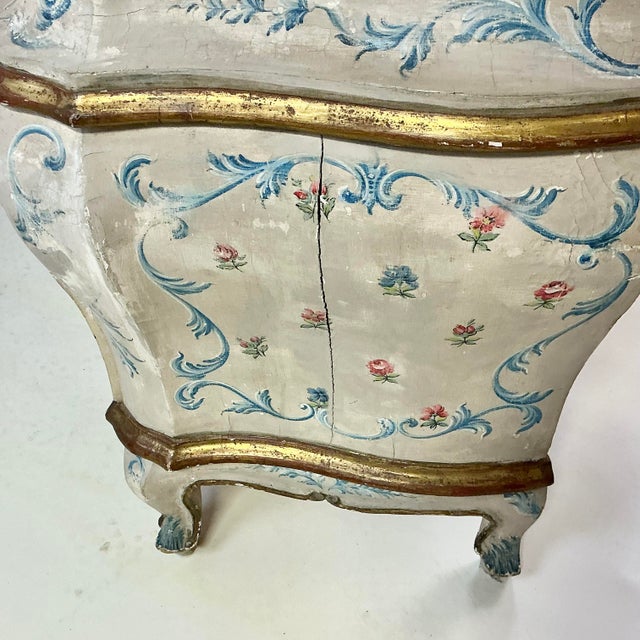 1800c Antique French Louis XV Hand-Painted Bombay Sideboard Commode Dresser, Flora & Acanthus Leaves For Sale - Image 17 of 18