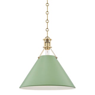 Hudson Valley Lighting Mark D. Sikes Painted No.2 1-Light Large Pendant, Aged Brass/Leaf Green Combo For Sale